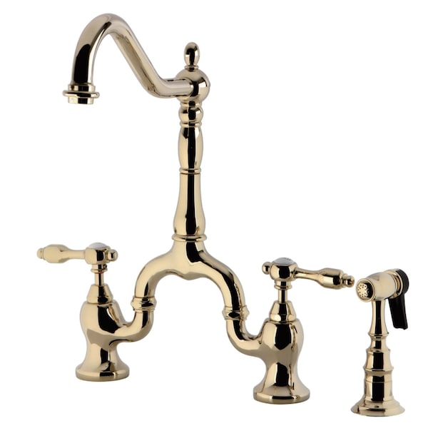 KS7752TALBS Bridge Kitchen Faucet W/ Brass Sprayer, Polished Brass